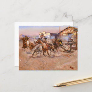 Smoke of a. 45, 1908 by Charles Marion Russell Holiday Postcard