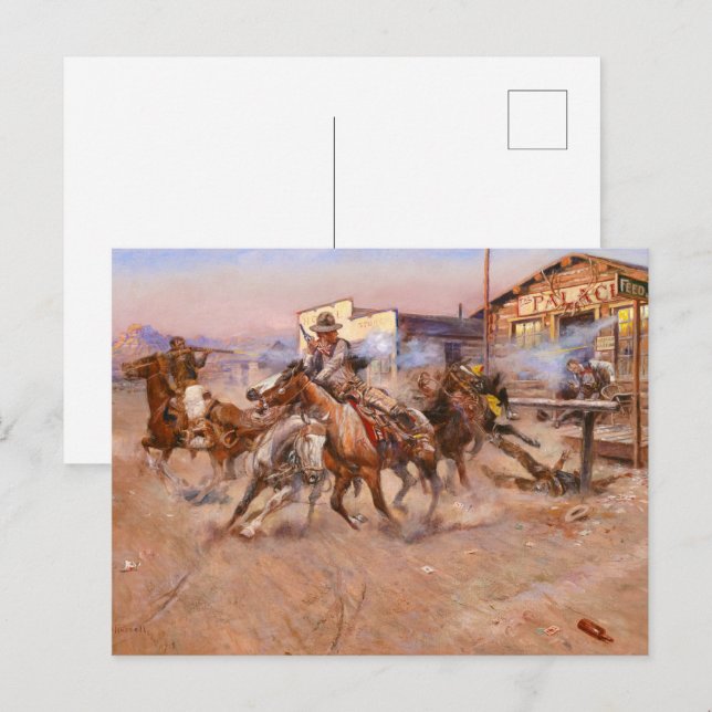 Smoke of a. 45, 1908 by Charles Marion Russell Invitation Postcard (Front/Back)