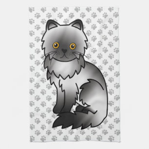 Smoke Persian Cute Cartoon Cat Illustration Tea Towel