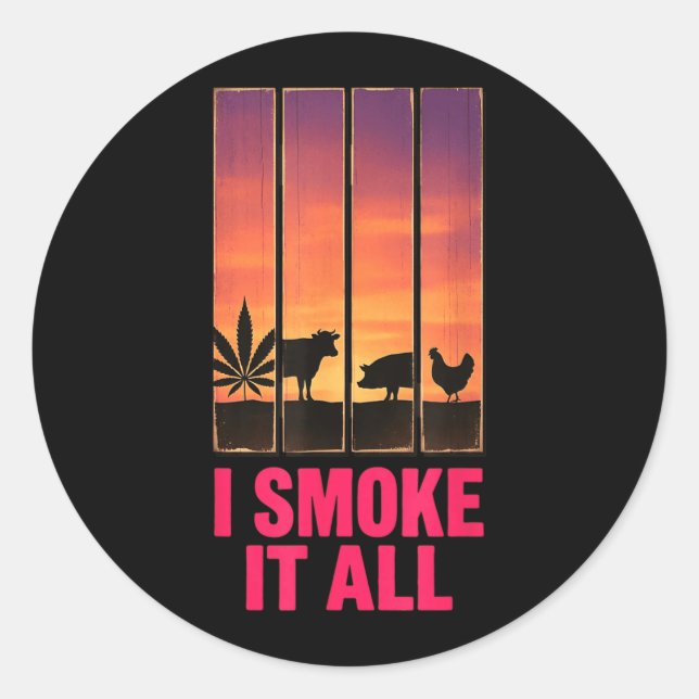 Smoke Pot Smoker Meat Eater Humour Bbq Design Classic Round Sticker (Front)