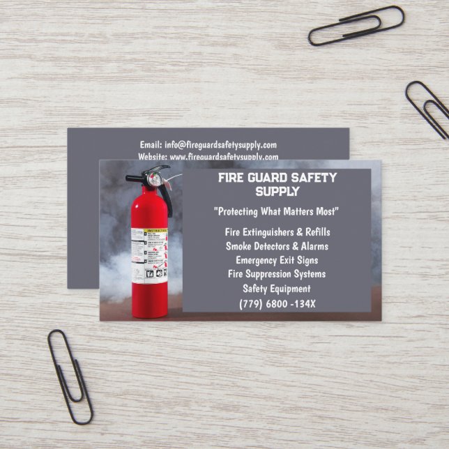 Smoke & Red Fire Extinguisher Fire Safety  Busines Business Card (Front/Back In Situ)