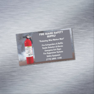 Smoke & Red Fire Extinguisher Fire Safety Magnetic Business Card