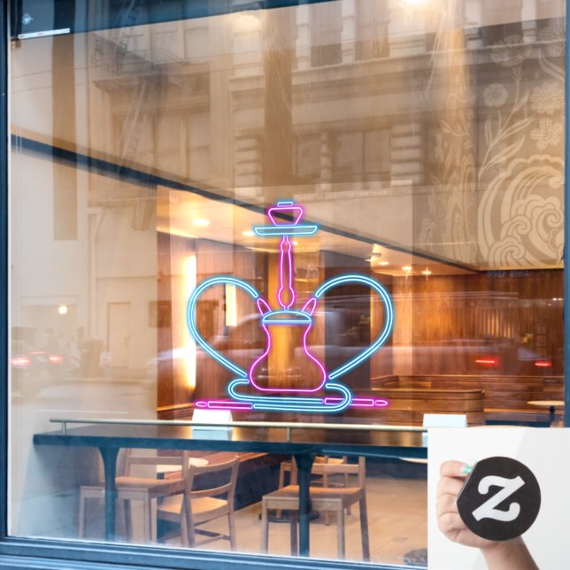 Smoke Shop Faux Neon Signboard Hookah Pipe  Window Cling (Cafe Window)