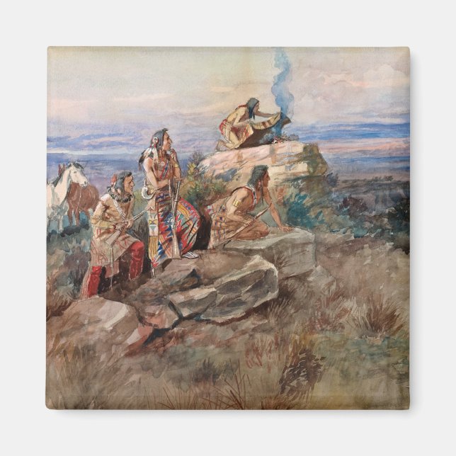 Smoke Signal, 1896 by Charles Marion Russell Magnet (Front)