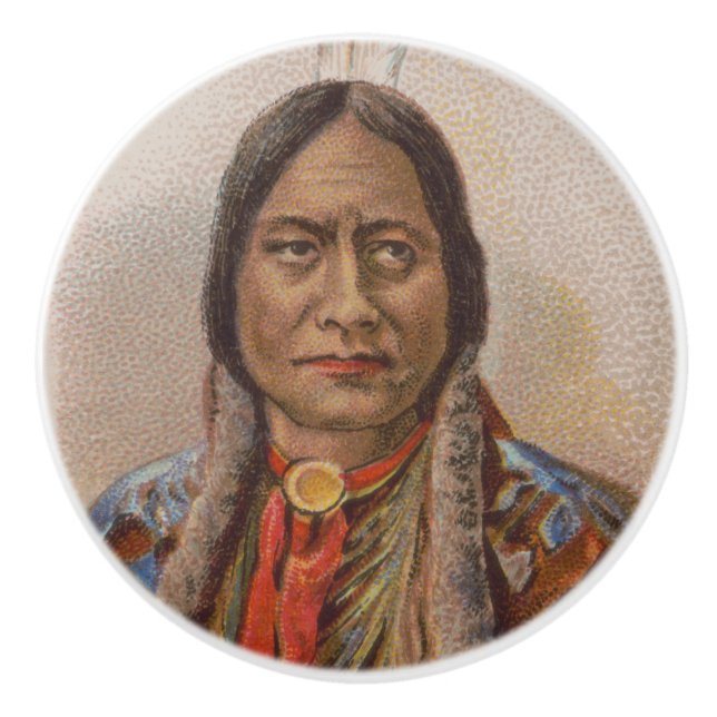 Smoke Signals: Lakota Indian Chief Sitting Bull Ceramic Knob (Front)
