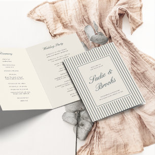 Smoked Spruce Classic Script Pinstripe Wedding Programme