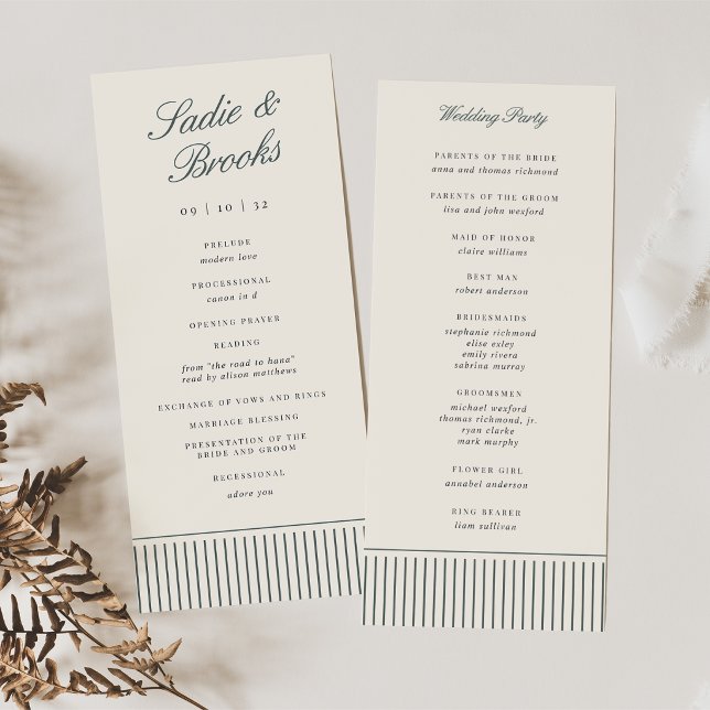 Smoked Spruce Classic Script Pinstripe Wedding Programme (Creator Uploaded)