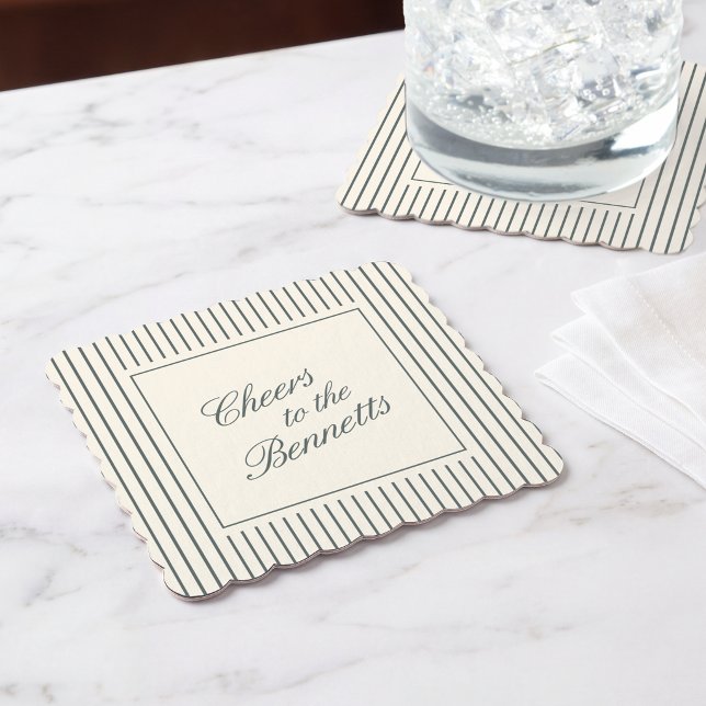 Smoked Spruce Classic Script Wedding Paper Coaster (Creator Uploaded)