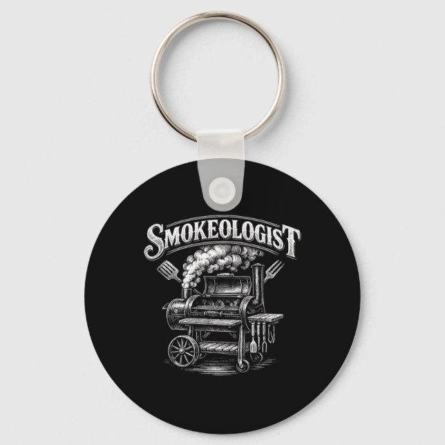 Smokeologist Funny Bbq Meat Smoker For Grilling Key Ring (Front)