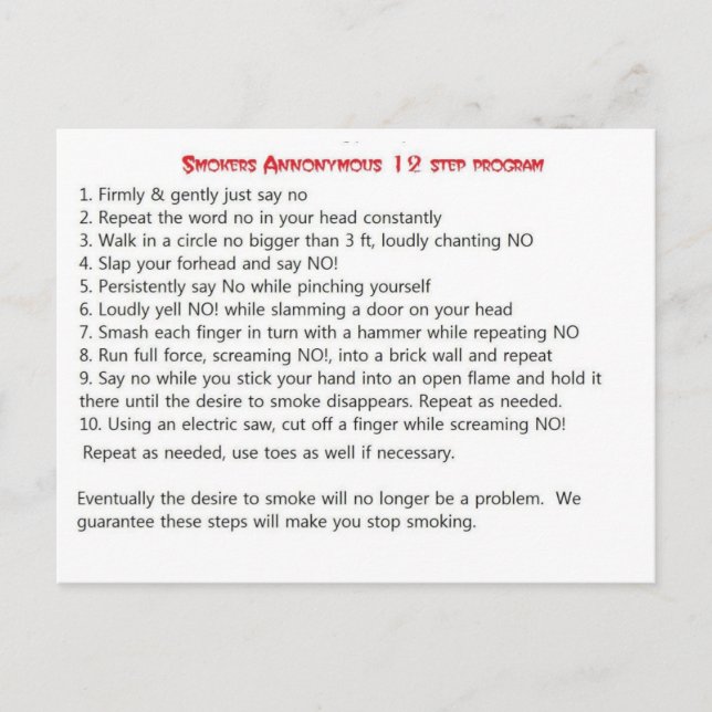 Smokers 12 step postcard (Front)