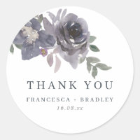 Smokey Blue Flowers Wedding Thank You