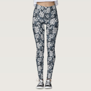 Smokey Blue Grey Floral Women's Leggings