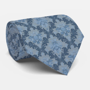 Smokey Blue Slate Soft Powder Blue Elegant Damask Tie