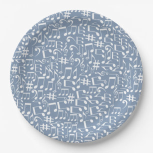 Smokey Blue w Dancing Music Notes Paper Plate