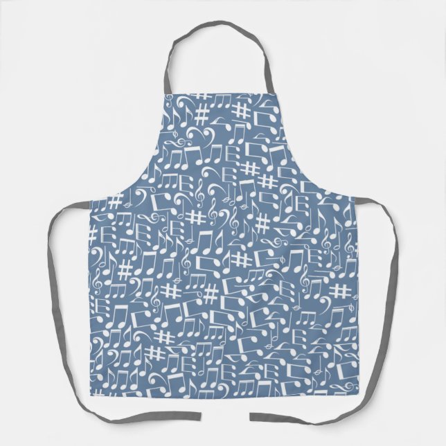 Smokey Blue w Dancing White Music Notes Apron (Front)