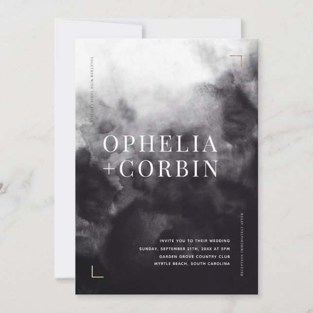 Smokey Dark Black Minimal Wedding Invitation (Front)