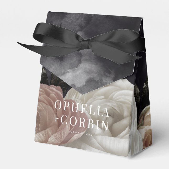 Smokey Dark Black Rose Bouquet Wedding Favour Box (Front Side)