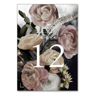 Smokey Dark Black Rose Bouquet Wedding Table Number