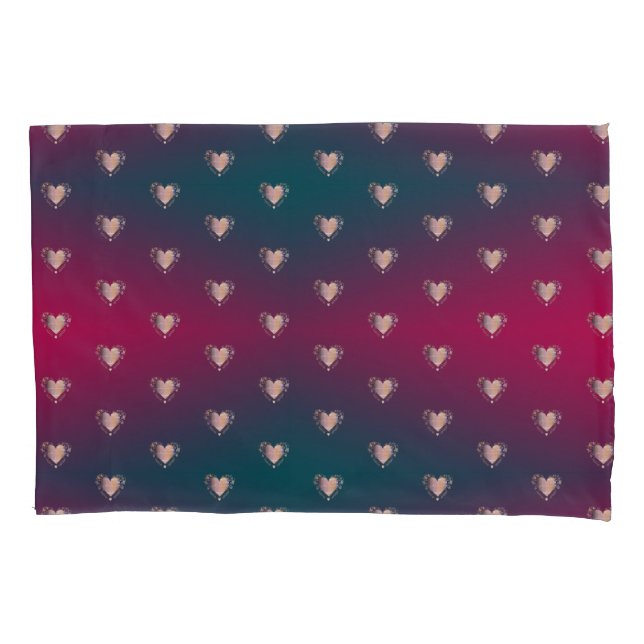 Smokey Fuschia and Fancy Hearts Pillowcase (Front-Left)