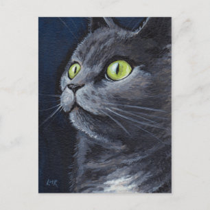 Smokey Green Eyed Blue Grey Cat Portrait Postcard