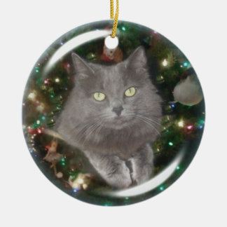 Smokey Grey Cat Ceramic Tree Decoration