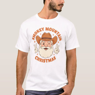 Smokey Mountain Christmas Retro Cowboy Santa T-Shirt