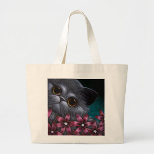 SMOKEY PERSIAN CAT with PINK FLOWERS Bag