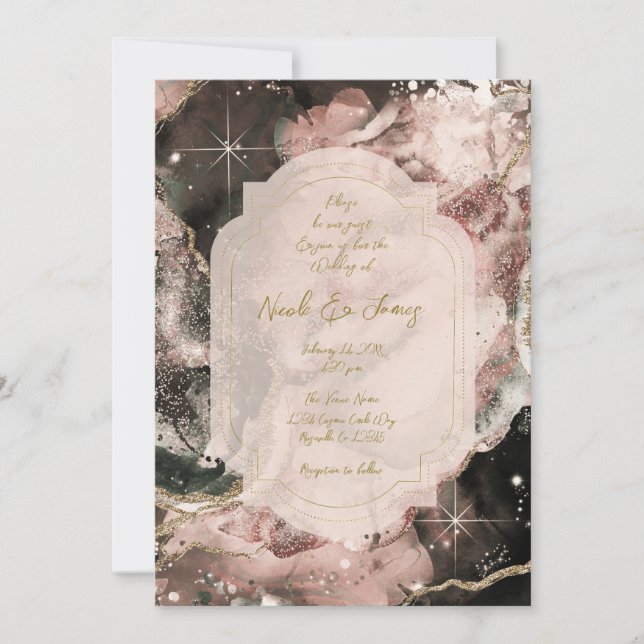Smokey Pink Galaxy Watercolor Celestial Wedding Invitation (Front)