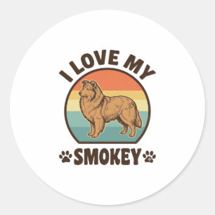 Smokey Sheltie Dog Vintage Sunset Shirt Design_1 Classic Round Sticker