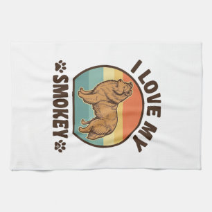 Smokey Sheltie Dog Vintage Sunset Shirt Design_1 Tea Towel