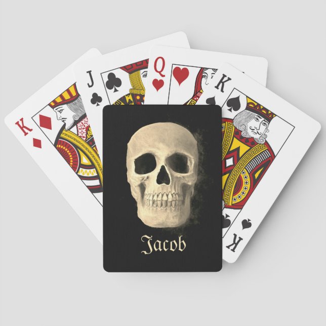 Smokey Skull Head Gothic Cool Black Beige Macabre Playing Cards (Back)