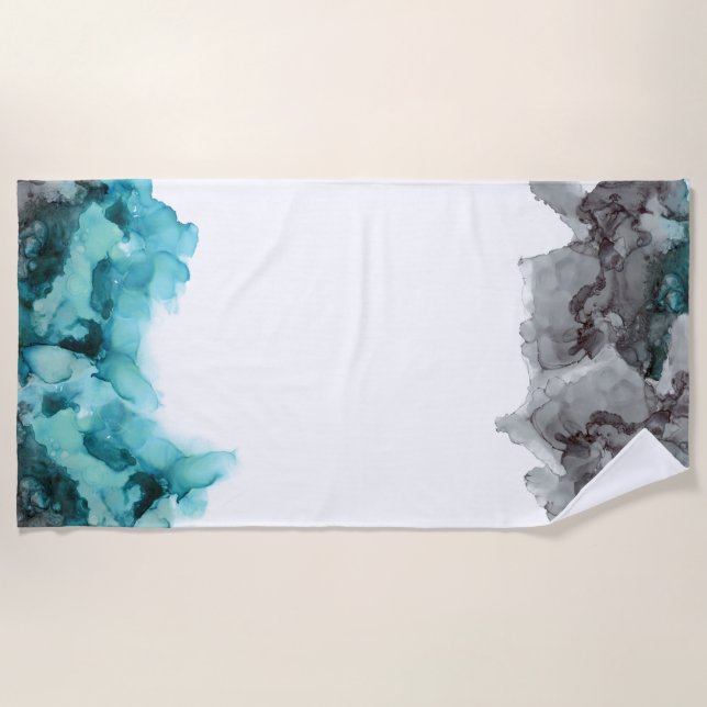 Smokey teal and gray Beach Towel (Front)