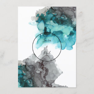 Smokey Teal and Grey wedding invitation