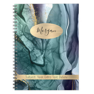 Smokey Teal Grey Gold Ink Abstract Name/Subject #2 Notebook