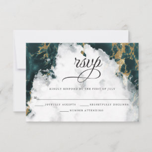 Smokey Teal Watercolor Geode  BarefootBride™ RSVP Card