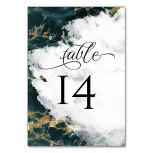 Smokey Teal Watercolor Geode BarefootBride™ Table Number