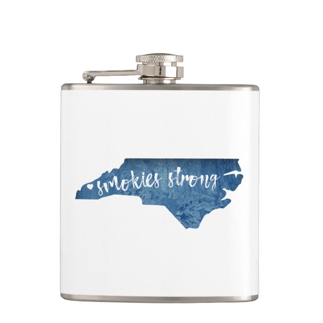 Smokies Strong North Carolina Wood Grain Hip Flask (Front)