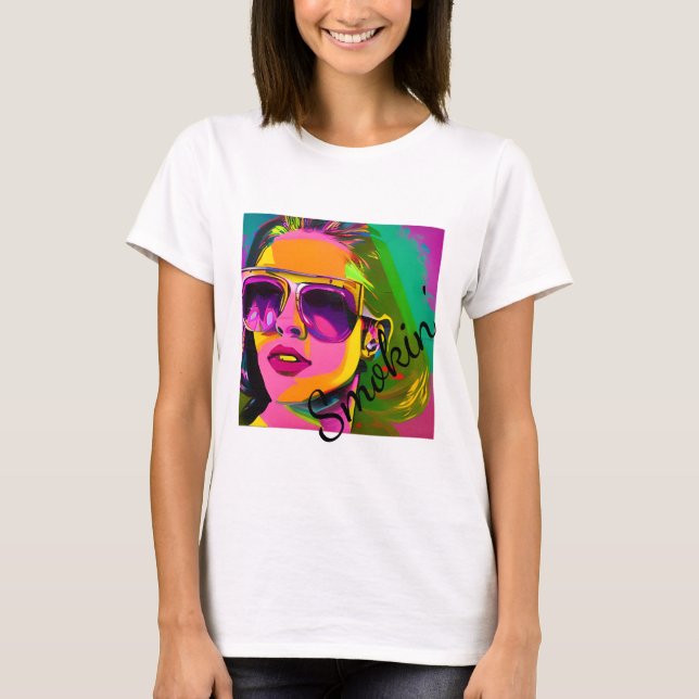 Smokin' Colourful Digital Art Pretty Lady T-Shirt (Front)