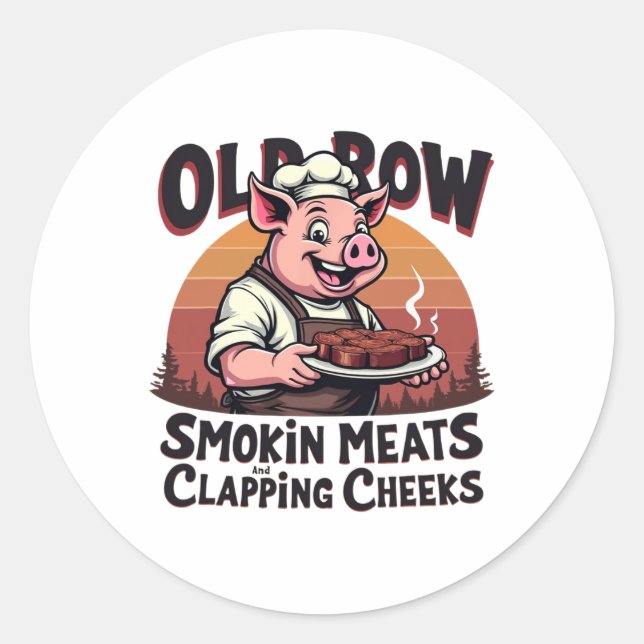 Smokin Meats And Clapping Cheeks Funny Bbq  Classic Round Sticker (Front)