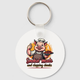 Smokin' Meats And Clapping Cheeks Funny Byrbecue B Key Ring