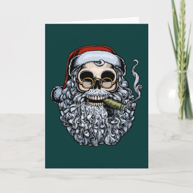 Smokin' Santa Skull Holiday Card (Front)