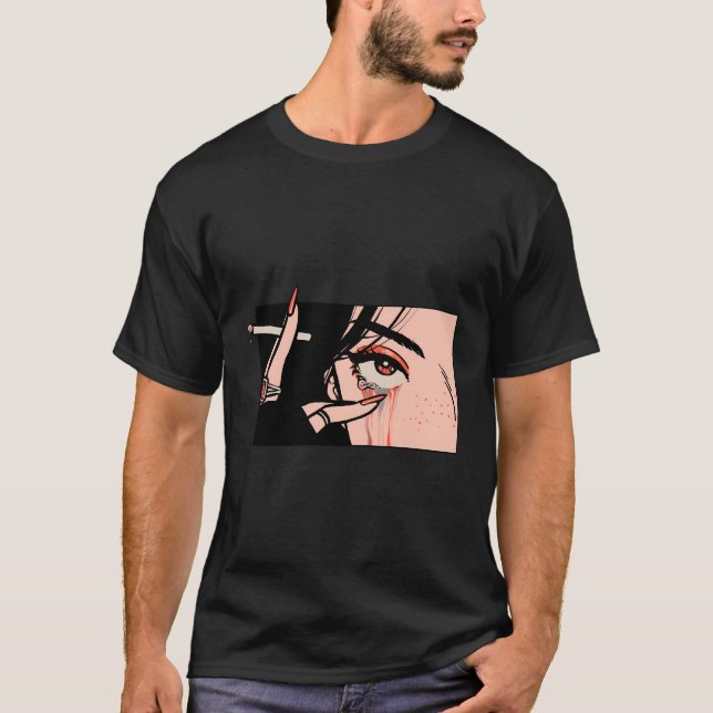 Smoking Anime Girl Eyes Kawaii Japan Art Aesthetic T-Shirt (Front)
