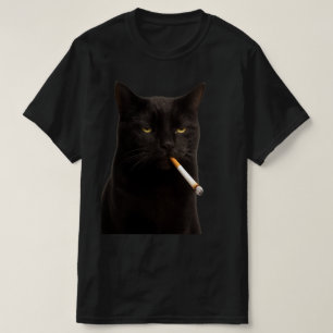 Smoking Black Cat Vintage Ironic with Cigarette T-Shirt