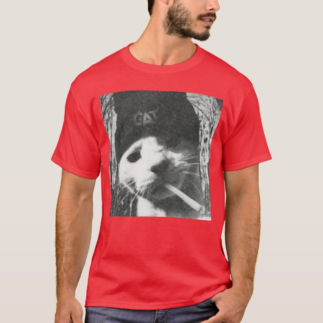 Smoking Cat Beanie Meme Grunge Aesthetic Funny fam T-Shirt (Front)