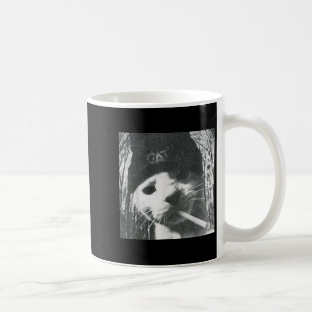 Smoking Cat Beanie Meme Grunge Aesthetic Funny T-s Coffee Mug (Right)