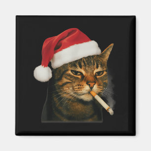Smoking Cat Cigarette Christmas Santa Hat Cat Meme Magnet