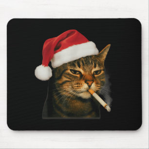 Smoking Cat Cigarette Christmas Santa Hat Cat Meme Mouse Mat