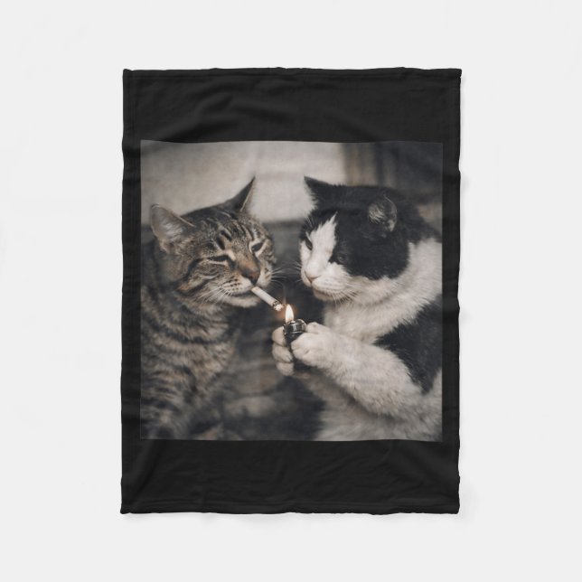 Smoking Cat Cigarette Kitten Funny Meme Stupid Fleece Blanket (Front)