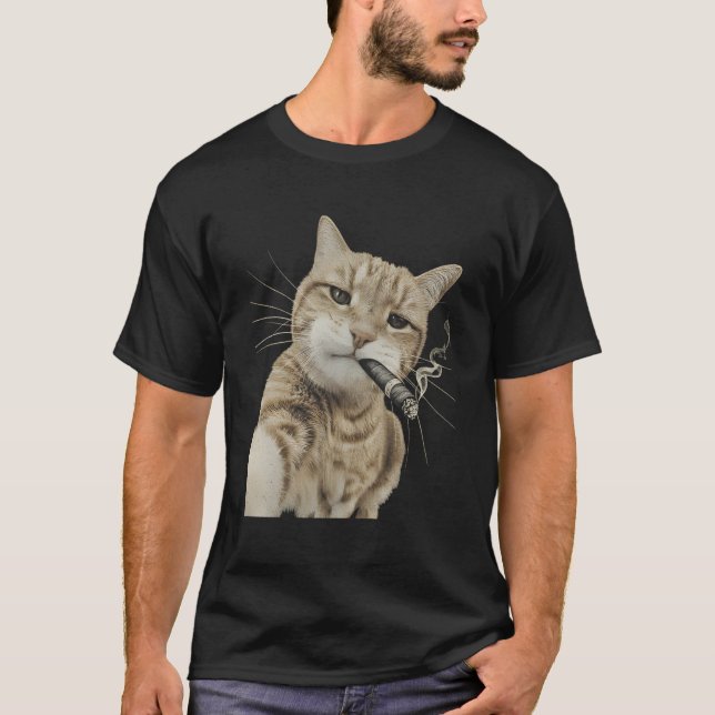 Smoking Cat Cigarette Kitten Funny Meme T-Shirt (Front)