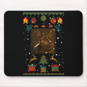 Smoking Cat Cigarette Meme Sarcasm Ugly Christmas  Mouse Mat